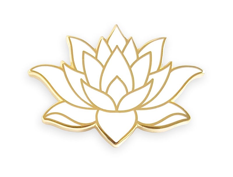 Pinsanity White Lotus Flower Enamel Lapel Pin - Image 1